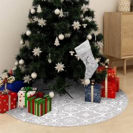 Covor fustă de brad crăciun cu șosetă, alb, 122 cm, țesătură