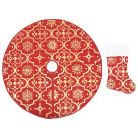 Covor fustă de brad crăciun cu șosetă, roșu, 122 cm, țesătură, 2 image