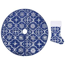 Covor fustă de brad crăciun cu șosetă albastru 150 cm țesătură, 2 image