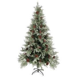 Brad de crăciun cu conuri de pin, verde/alb, 195 cm, pvc&pe, 2 image