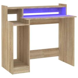 Birou cu lumini led, stejar sonoma, 97x90x45 cm, lemn compozit, 2 image
