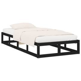 Cadru de pat mic single 2ft6, negru, 75x190 cm, lemn masiv, 3 image