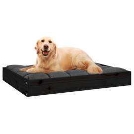 Pat pentru câini, negru, 71,5x54x9 cm, lemn masiv de pin, 6 image