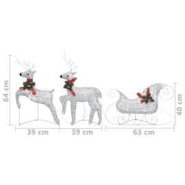 Decor de crăciun cu reni și sanie, 60 led-uri argintiu exterior, 7 image