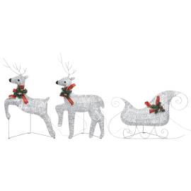 Decor de crăciun cu reni și sanie, 60 led-uri argintiu exterior, 2 image