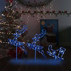 Reni și sanie de crăciun, albastru, 260x21x87 cm, acril