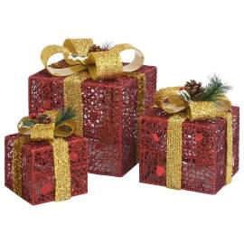 Cutii cadou de crăciun decor, 3 buc., roșu, exterior/interior, 4 image