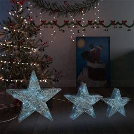 Decor crăciun stele 3 buc. plasă argintie led exterior/interior