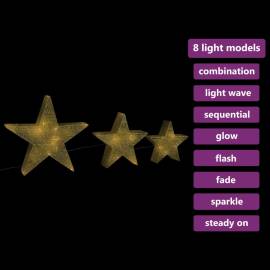 Decor crăciun stele 3 buc. plasă aurie & led exterior/interior, 3 image