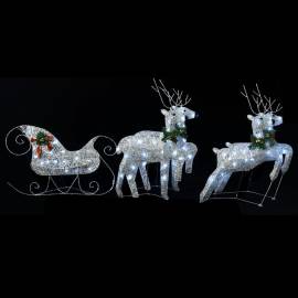 Decorațiune de crăciun cu reni & sanie 60 led argintiu exterior, 4 image