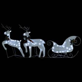 Decor de crăciun cu reni și sanie, 60 led-uri, alb, exterior, 8 image