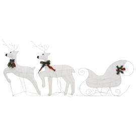 Decor de crăciun cu reni și sanie, 60 led-uri, alb, exterior, 3 image