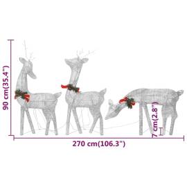 Familie reni de crăciun, argintiu/alb rece, 270x7x90 cm, plasă, 10 image