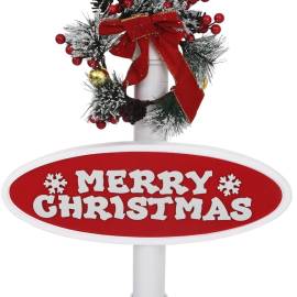 Felinar stradal cu moș crăciun, alb/roșu, 81x40x188 cm, pvc, 11 image