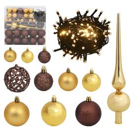 Set globuri crăciun cu vârf & 300 led-uri 120 piese auriu&bronz