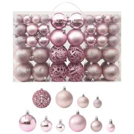 Set globuri de crăciun, 100 piese, roz