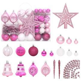 Set globuri de crăciun, 108 piese, alb și roz