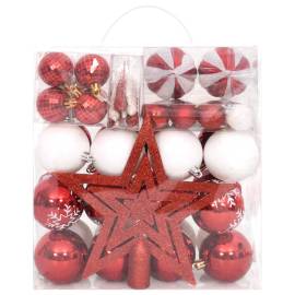 Set globuri de crăciun, 64 piese, roșu și alb, 2 image