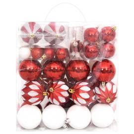 Set globuri de crăciun, 64 piese, roșu și alb, 3 image