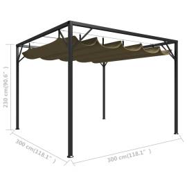 Pavilion grădină, acoperiș retractabil gri taupe 3x3 m 180 g/m², 8 image