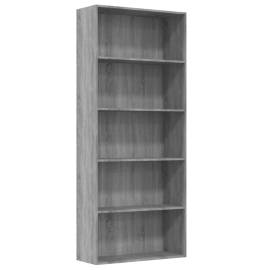 Bibliotecă 5 niveluri gri sonoma 80x30x189 cm lemn compozit, 2 image