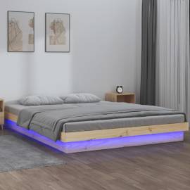 Cadru de pat double 4ft6 cu led, 135x190 cm, lemn masiv