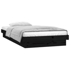 Cadru de pat single 3ft cu led, negru, 90x190 cm, lemn masiv, 2 image