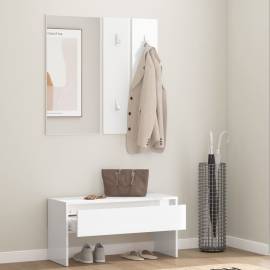 Set de mobilier pentru hol, alb extralucios, lemn prelucrat, 3 image