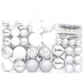 Set globuri de crăciun, 108 piese, argintiu și alb, 2 image