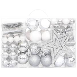 Set globuri de crăciun, 108 piese, argintiu și alb, 3 image