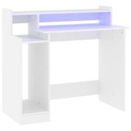 Birou cu lumini led, alb, 97x90x45 cm lemn compozit, 2 image