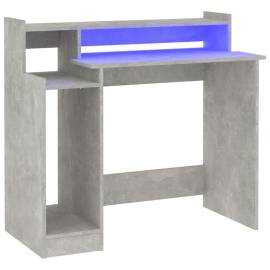 Birou cu lumini led, gri beton, 97x90x45 cm, lemn compozit, 2 image