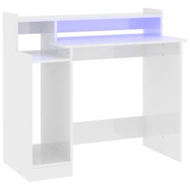 Birou cu lumini led alb extralucios 97x90x45 cm lemn compozit, 2 image