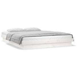 Cadru de pat small double 4ft cu led, alb 120x190 cm lemn masiv, 6 image