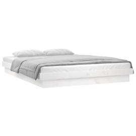 Cadru de pat small double 4ft cu led, alb 120x190 cm lemn masiv, 2 image