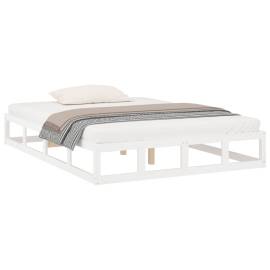 Cadru de pat, alb, 160x200 cm, lemn masiv, 3 image