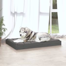 Pat pentru câini, gri, 101,5x74x9 cm, lemn masiv de pin, 5 image