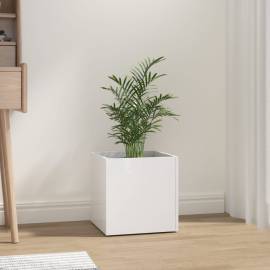 Jardinieră cutie, alb extralucios, 40x40x40 cm, lemn compozit