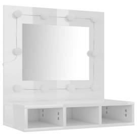 Dulap cu oglindă și led, alb extralucios, 60x31,5x62 cm, 4 image