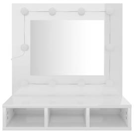 Dulap cu oglindă și led, alb extralucios, 60x31,5x62 cm, 5 image