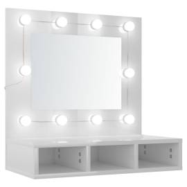 Dulap cu oglindă și led, alb extralucios, 60x31,5x62 cm, 2 image
