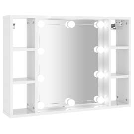 Dulap cu oglindă și led, alb extralucios, 76x15x55 cm, 2 image