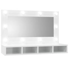 Dulap cu oglindă și led, alb extralucios, 90x31,5x62 cm, 2 image