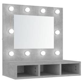 Dulap cu oglindă și led, gri beton, 60x31,5x62 cm, 2 image