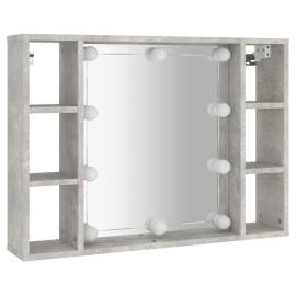 Dulap cu oglindă și led, gri beton, 76x15x55 cm, 3 image