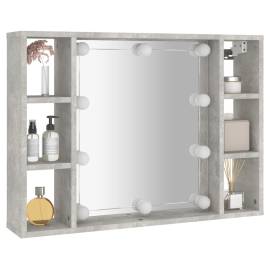 Dulap cu oglindă și led, gri beton, 76x15x55 cm, 6 image