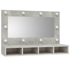 Dulap cu oglindă și led, gri beton, 90x31,5x62 cm, 3 image