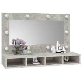 Dulap cu oglindă și led, gri beton, 90x31,5x62 cm, 10 image