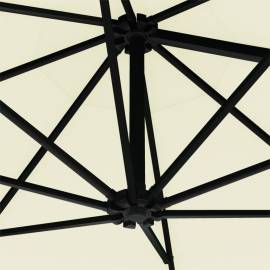 Umbrelă soare montaj pe perete led stâlp metal nisipiu 300 cm, 8 image