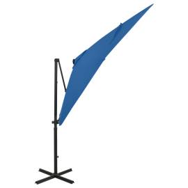 Umbrelă suspendată cu stâlp și led-uri, albastru azuriu, 250 cm, 3 image